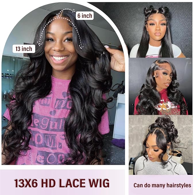 13x6 HD Body Wave Lace Front Wigs Human Hair Pre Plucked HD Transparent Frontal Wigs Human hair for Women 180% Density Brazilian Virgin Wigs Bleached Knots with Baby Hair 28inch
