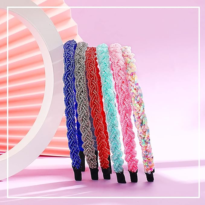 MTLEE 6 Pieces Beaded Headbands for Women Sparkly Crystal Beaded Hair Hoop Hairbands Multiple Color Hair Accessories Head Bands Christmas Gift(Vivid Colors)