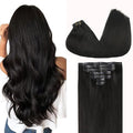 GOO GOO Clip in Hair Extensions Real Human Hair, Remy Human Hair Extensions Clip ins for Women, Natural Human Hair, 16inch 110g 7Pcs, 1B Natural black