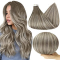 Full Shine Invisible Tape in Hair Extensions Balayage Brown and Blonde 7/1000/7 Seamless Hair Extensions Tape in Straight Tape in Human Hair Extensions 22 Inch 50G Skin Weft Tape Extensions 20 Pcs