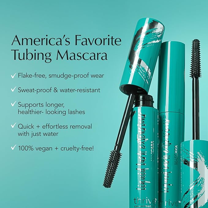 Thrive Causemetics Liquid Lash Extensions Mascara, Tubing Thrive Mascara Lengthening, Volumizing & Curling, Smudge Proof, Washable, No Clumping or Flaking, Vegan & Cruelty Free, Nola (Deep Blue)