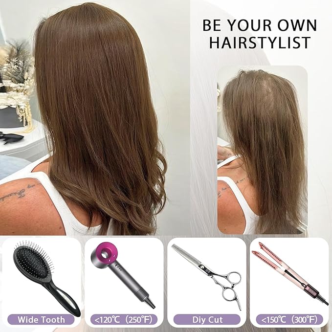 3x5 Inch Injected Silk Base Hair Toppers for Women, 18 Inch Length 130% Density Real Human Hair Pieces #2A Brown