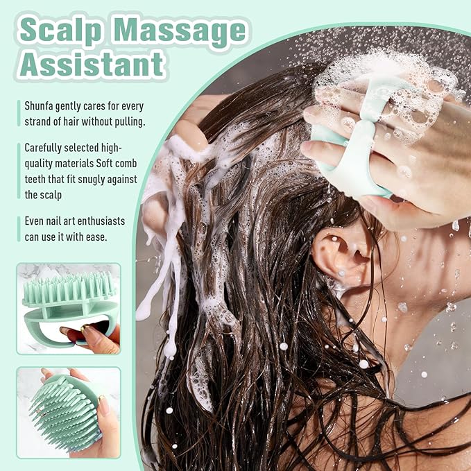 Scalp Massager Shampoo Brush,Scalp Dandruff Removal with Soft Silicone Bristles,Wet & Dry Scalp Care Head Scrubber Hair Washing,Comfortable for All Hair Types,Dark Green