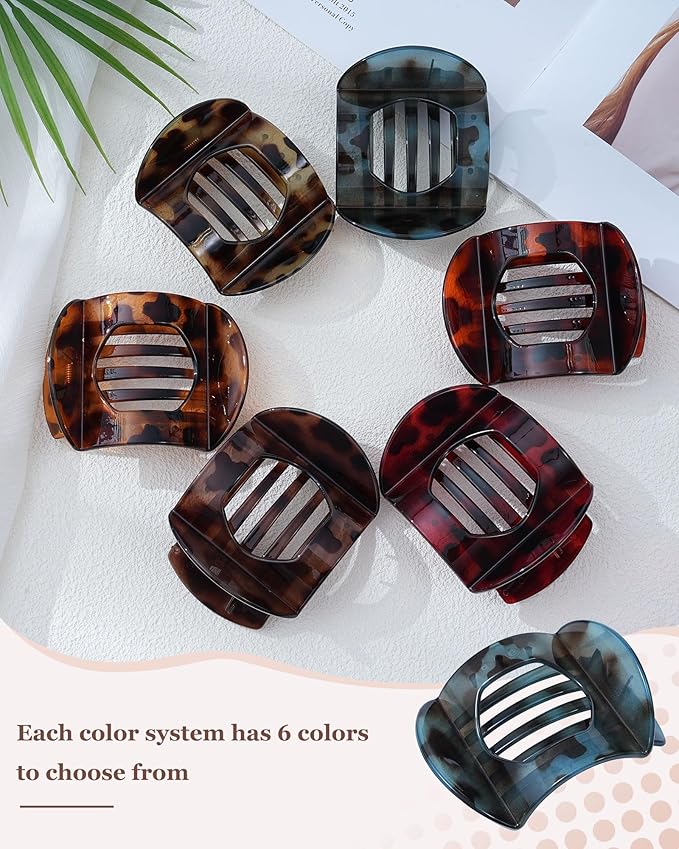 6 Pack Flat Hair Clips for Women, No-Slip Flat Claw Clips,Large Strong Hold Square French Claw Clips for All Hair Textures(Glossy Leopard Print 1)