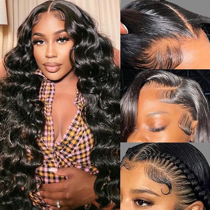 28 Inch Body Wave Lace Front Wigs Human Hair 13x4 HD Transparent Lace Front Wigs for Black Women Glueless Frontal Wigs Human Hair 200 Density Pre Plucked