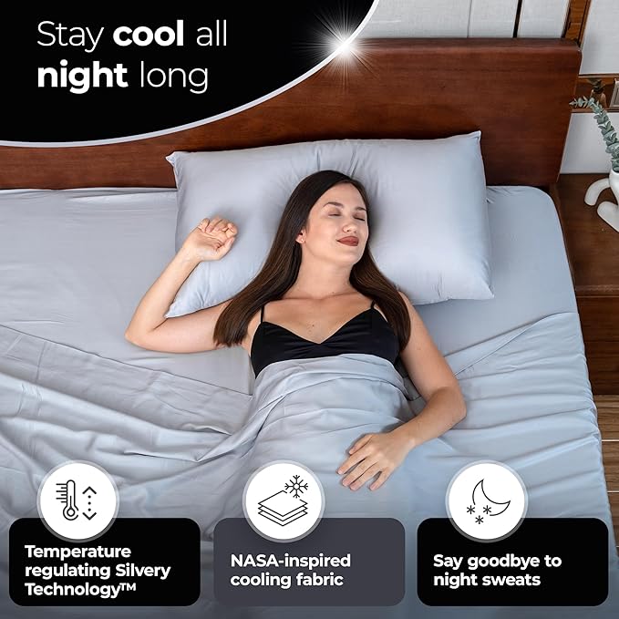Silvery Silver Infused Pillowcase Set - 2 Pack Self-Cooling Pillowcases with Self-Cleaning Silvery Technology™ for Hygienic Sleep - Luxurious Silky Soft Comfort (Gray, King (U.S. Standard))