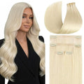 Full Shine Blonde Seamless Hair Extensions, Color 1000 Blonde Seamless Clip in Hair Extensions Human Hair, PU Weft Invisible Straight Remy Hair for Thin Hair Add Volume&Coverage, 4Pcs 18 Inch 85 grams