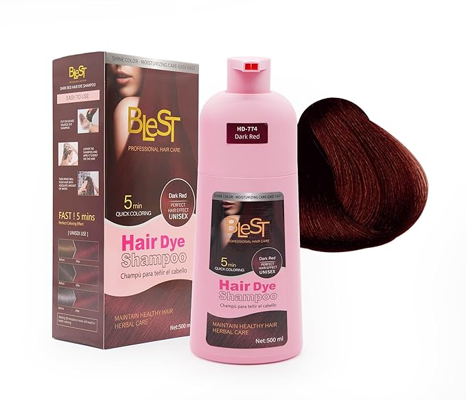 Hair Dye 2-in-1 Shampoo Color for Quick Gray Coverage – Semi Permanent Hair Color for Men and Women – 500ml (Dark Red)