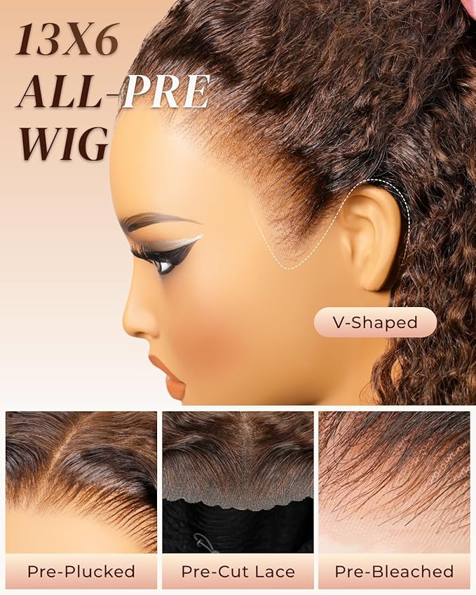Arabella Chocolate Brown Lace Front Wigs Human Hair 13x6 Deep Wave Lace Front Wigs Human Hair Colored Deep Curly HD Lace Frontal Wigs for Women Pre Plucked with Natural Hairline 26 Inch