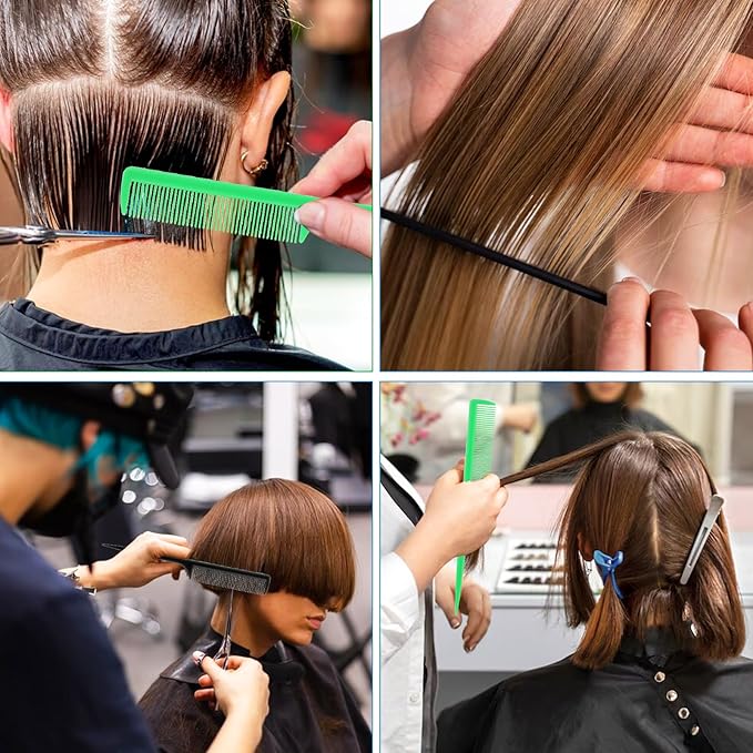 4Pcs Rat Tail Combs for Women - Anti-Static Carbon Fiber Parting & Styling Tail Combs for Braids, Updos (Black, Green)