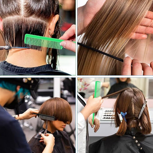 4Pcs Rat Tail Combs for Women - Anti-Static Carbon Fiber Parting & Styling Tail Combs for Braids, Updos (Black, Green)