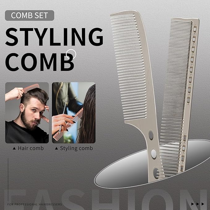 Hair Styling Comb,2PCS Metal Combs For Hair Women,Space Aluminum Stainless Steel Anti-static Sparse Haircut Comb Beauty Tool (Silvery)
