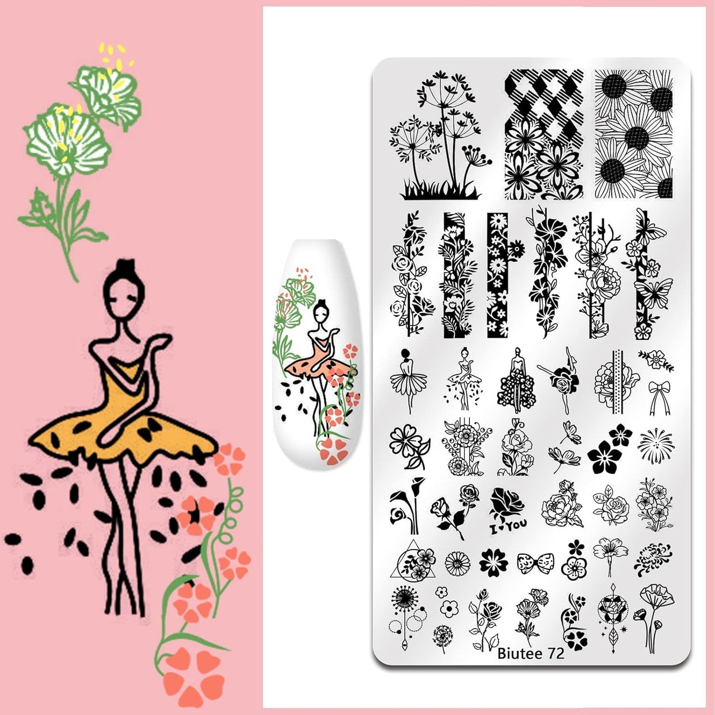 Biutee Nail Stamping Plate Set 12Pcs Nail Art Stamping Plates Nail Stamping Kit Nail Stamper Kit Flower Leaves Animal Lace Star Halloween Christmas Design Nail Stamp Plate