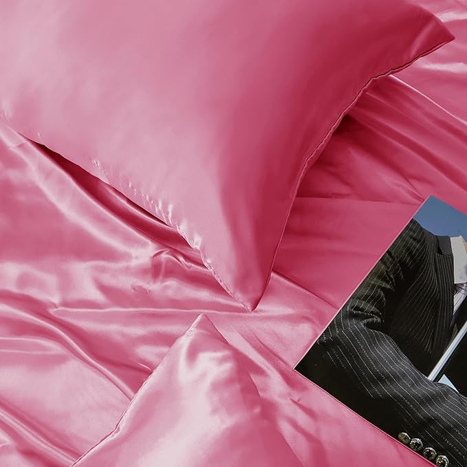 Peach Red King Size Satin Pillowcase Set of 2 with Envelope Closure,Peach Red Silk Pillowcase for Hair and Skin (20x36)