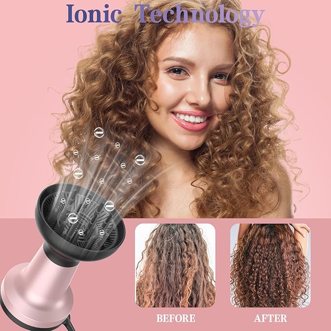 Professional Diffuser Hair Dryer, Ionic 2 in 1 Designed Specifically for Curly Hair Diffuser with Comb Attachment, Enhanced Wind Power, Faster Styling for Women, Ideal Gifts for Women
