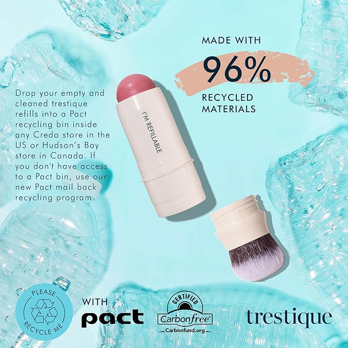 Trestique Blush Stick, Vegan Blush Stick With Built-In Blush Brush, Pink Blush Makeup For Women, Rose Blush Makeup, 2-In-1 Creamy Blush Makeup