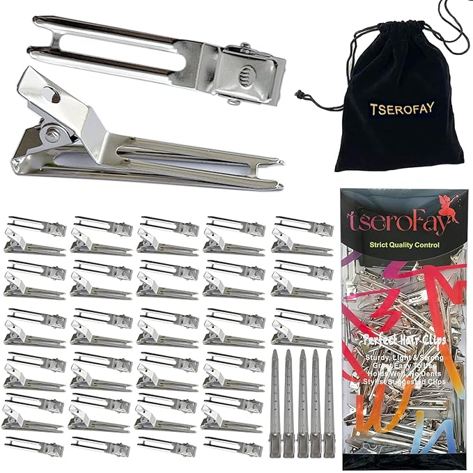 55 Pcs Metal Silver Hair Clips for Women Pin Curl Roller, 1.8” Double Prong Root Lift Clips for Curly Hair Volume, Locs Retwist Dreads, Curler Setting Clippies for Thick Styling Sectioning