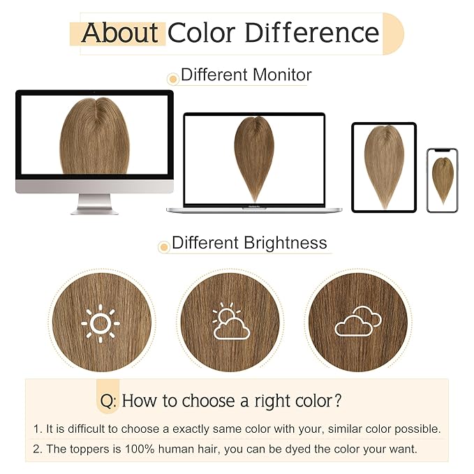 SEGO Human Hair Toppers for Women With Thinning Hair, 7 * 13CM Silk Base 100% Real Human Hair Clip in Top Wiglet Hairpieces -6 Inch No Bangs Light Brown