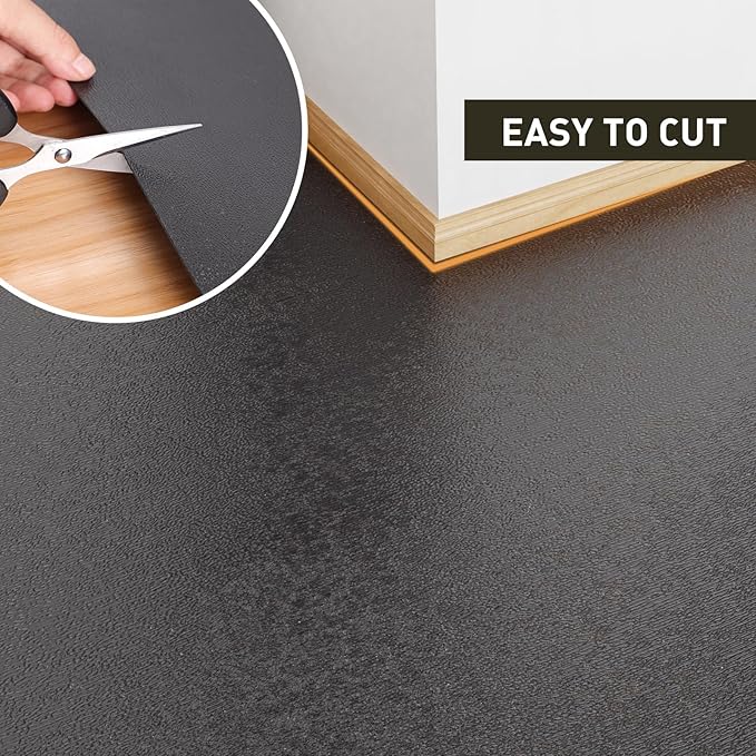 Area Floor Mat for Home, 8'×10' Large Black No Slip Waterproof Vinyl Area Rug for Dining Room, Spill Resistant Hard Floor Protector Cover for Mud Room, Easy Clean Splat Mat for Under High Chair