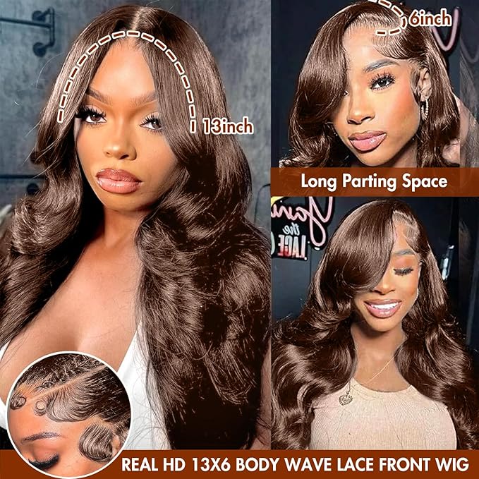 250% Density 32 Inch13x6 FULL SKINLIKE HD Chocolate Brown Deep Curly lace front wigs Pre Plucked Real 0.10mm Ultra-thin Invisible Water Wave HD Lace Front Wigs Human Hair Small Knots Full Virgin Hair