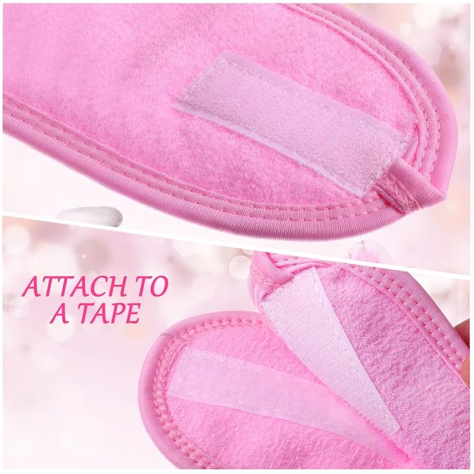 Hoteam 30 Pack Spa Headband Facial Esthetician Hair Wrap for Women Adjustable Makeup Sports Shower Stretch Towel with Tape(Pink)