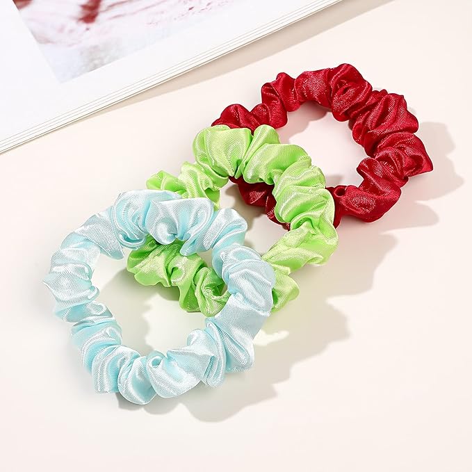 Satin Silk Hair Ties Small Mini Scrunchy for Women Cute Soft No Slip Ponytail Holders 12 Pcs Mini Bulk Scrunchies Elastic Hair Bands for Thick Curly Hair Pony Tails Hair Ties