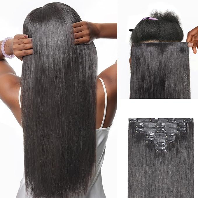 LUVME 0.59mm Zero Trace Invisible Clip in Hair Extensions, Silky Straight 7 Pcs 100g 20 Inch, 100% Real Human Hair Clip Ins, Seven Piece Set for Even Coverage and Natural Silky Style All Day