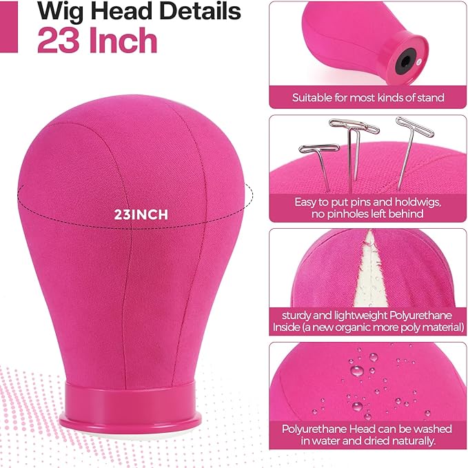 Neverland Beauty & Health 23 Inch Wig Head, Wig Stand Tripod with Head, Wig Head Stand with Mannequin Head for Wigs, Wig Stand with Head, Adjustable Tripod Manikin Head Set for Cosmetology(Rose Red)