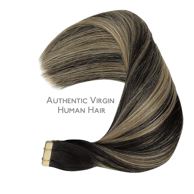 WENNALIFE Tape in Hair Extensions Human Hair, 20pcs 50g 18 inch Natural Black to Light Blonde Remy Hair Extensions Straight Human Hair Tape in Extensions Skin Weft Tape Extensions Human Hair