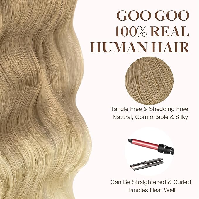 GOO GOO Tape in Hair Extensions Human Hair, O18G/22G(L) Golden Beige Blonde with Ash Highlights, 12inch 40g 20pcs, Skin Weft Seamless Invisible, Silky Straight with Thick Ends, Remy Human Hair