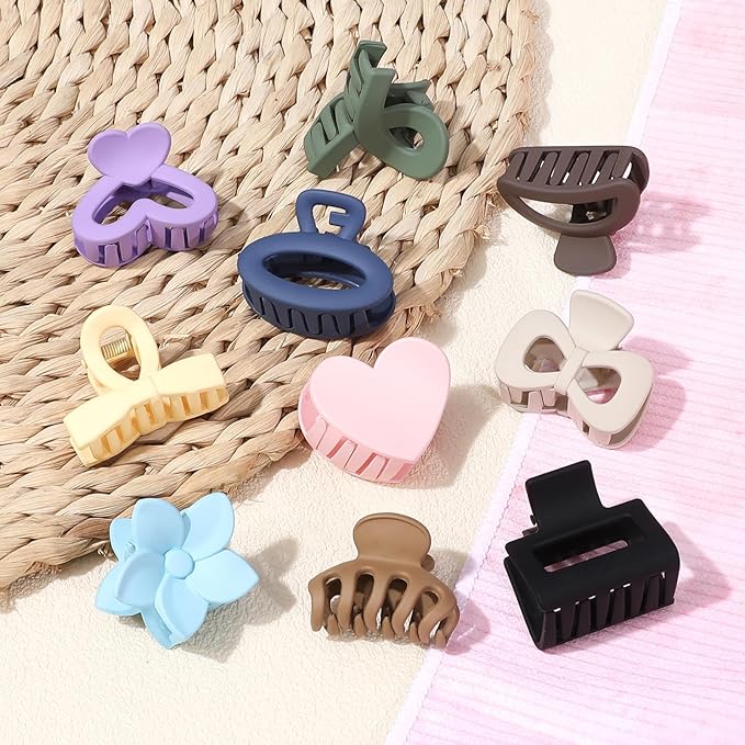 10 Pack Mini Hair Clips 1.5 Inch Small Claw Clips for Women Girls 10 Styles Nonslip Matte Hair Accessories
