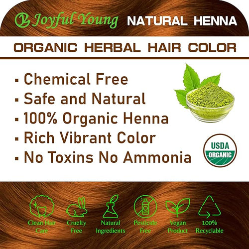 100% Organic Henna Hair Color – Natural, Chemical-Free Hair Dye for Rich, Vibrant Color & Gloss – Grey Coverage, Safe for All Hair Types, Vegan Non-Toxic, Herbal Hair Treatment (PURE HENNA)