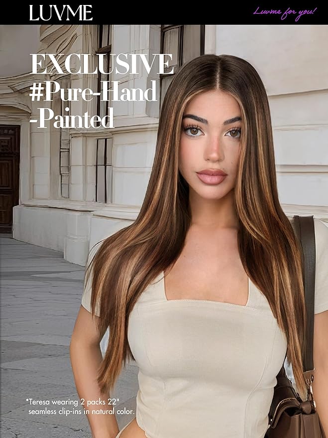 LUVME Straight Seamless 110g 7Pcs Clip in Hair Extensions Full Max with 20inch Remy Human Hair Extensions, Highlight Color 100% Real Soft