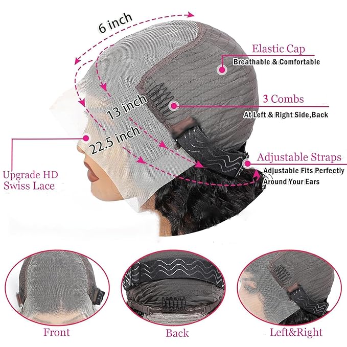 36 Inch Deep Wave Lace Front Wigs Human Hair Pre Plucked 200% Density 13x6 HD Lace Frontal Wigs with Baby Hair Deep Curly Wet and Wavy Glueless Wigs for Women (Natural Black, 36 Inch)