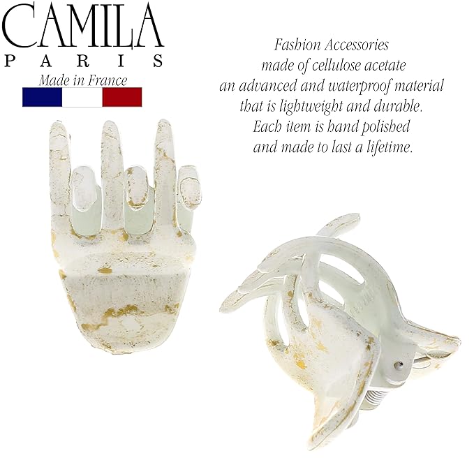 Camila Paris CP2925 French Hair Clip for Women, Small Set of 2 White Gold Girls Hair Claw Clips Jaw. Fashion Durable Styling Hair Accessories for Women, Strong Hold No Slip Grip, Made in France