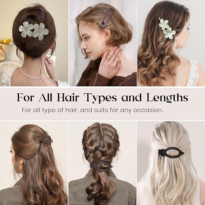 8 PCS Flat Hair Clips, 3 Styles Large Flat Claw Clips for Women, French Strong Hold Non-slip Duckbill Hair Claws for Thin Thick Hair (Tortoise)