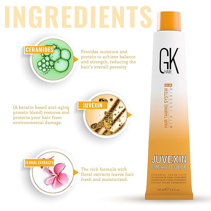 GK HAIR Global Keratin 6.1 Dark Ash Blonde Hair Color Cream Tube (3.4 Fl Oz/100ml) + 20 Volume Developer (5 Fl Oz/150ml) - Professional Permanent Long Lasting Toner Dye