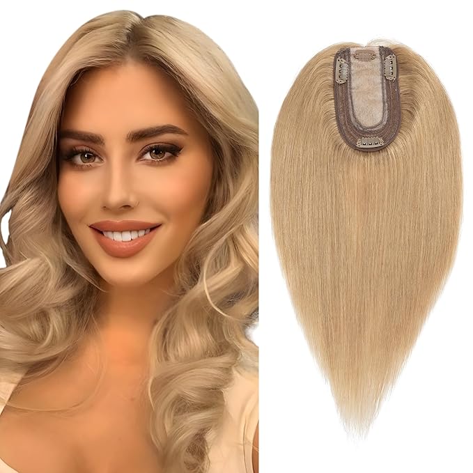 SEGO Real Human Hair Topper for Women, No Bangs Hair Topper with Anti-Slip Clips (12 Inch#27 Dark Blonde)
