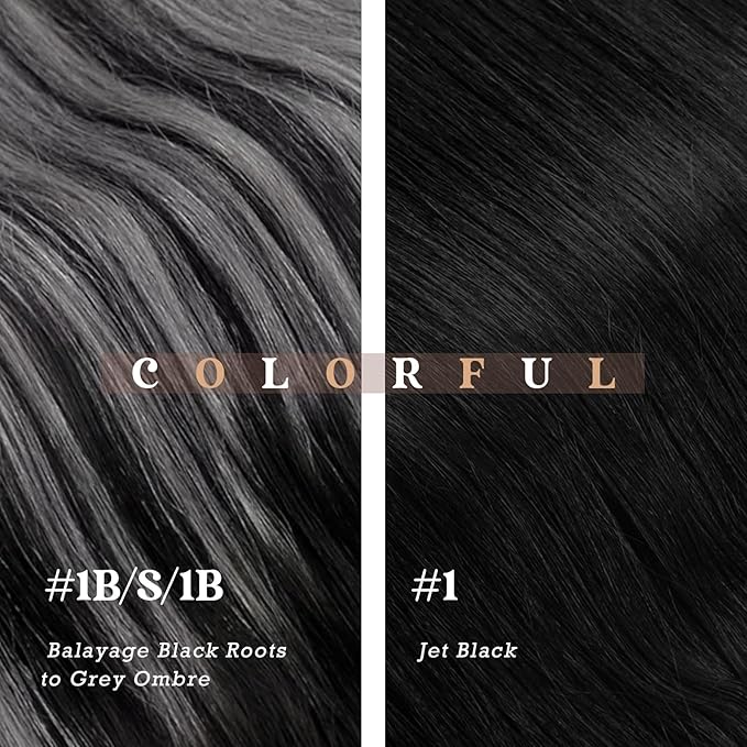 Ve Sunny Clip in Human Hair Extensions Black Ombre Clip in Hair Extensions Real Human Hair Silver Hair Clip in Extensions Balayage Hair Extensions Ease of Installation 7pcs 120g 16inch
