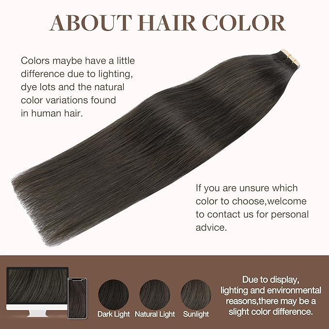 GOO GOO Tape in Hair Extensions Human Hair, 1C Mocha Brown, 20inch 30g 10pcs, Skin Weft Seamless Invisible, Silky Straight with Thick Ends, Remy Human Hair