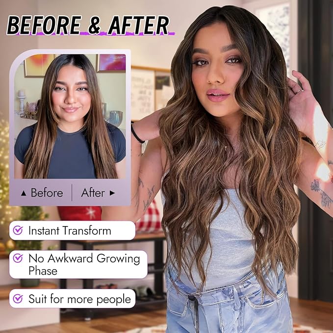 Ombre Brown Wig for Women Long Wavy 4x1 Lace Natural Hairline Glueless for Beginners Middle Part Synthetic for Daily Party Use 30Inch