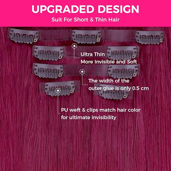 Lashey Seamless Clip in Hair Extensions Human Hair 110g 7pcs Burgundy #99j Straight 16 Inch Colored Clip in Human Hair Extensions for Women Invisible PU Weft