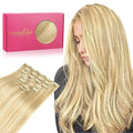 WENNALIFE Clip in Hair Extensions Real Human Hair, 24 Inch 160g 7pcs Light Blonde Highlighted Golden Blonde Remy Hair Straight Natural Extensiones De Cabello Humano Con Clip Ins