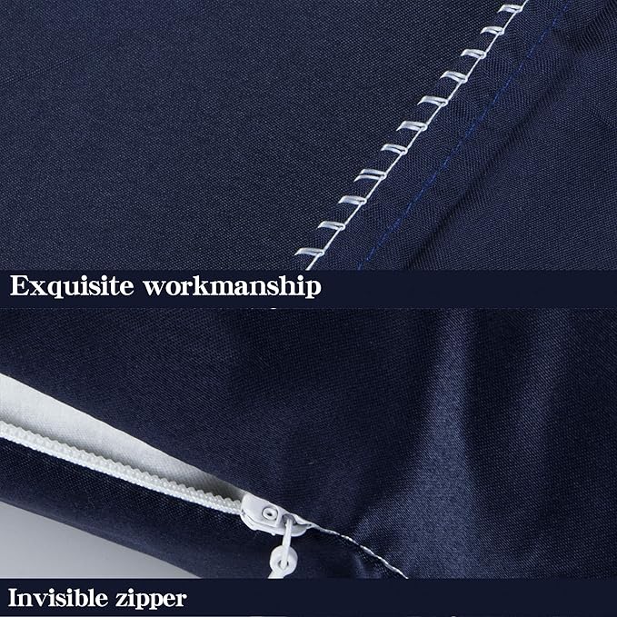NTBAY Zippered Satin Pillow Cases for Hair and Skin, Luxury Queen Hidden Zipper Pillowcases Set of 2, 20x30 Inches, Navy Blue