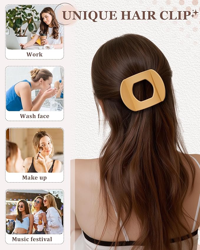 6 Pack Flat Hair Clips for Women, No-Slip Flat Claw Clips,Large Strong Hold Square French Claw Clips for All Hair Textures(Glossy Leopard Print 2)