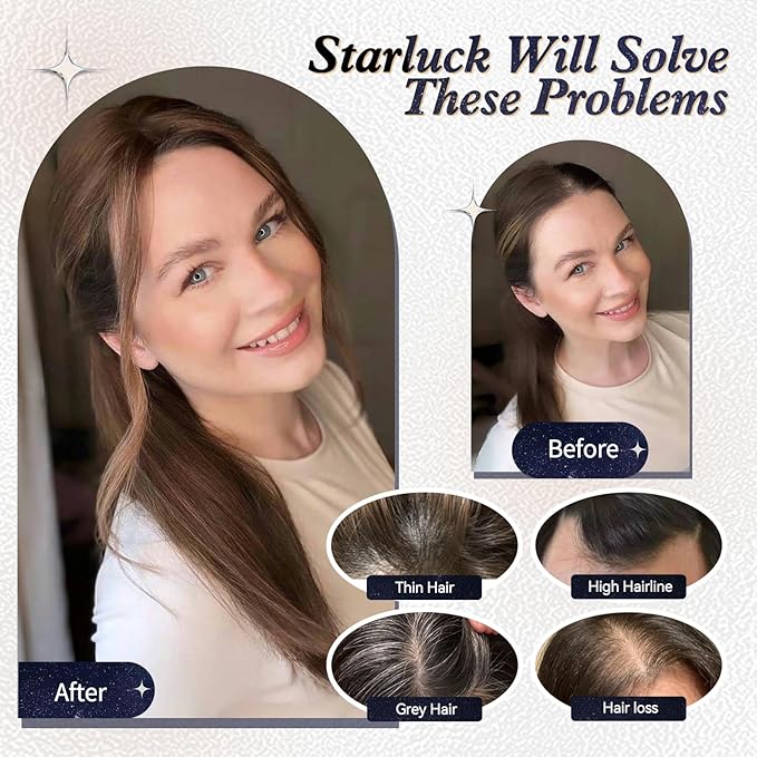 starluck Hair Toppers for Women Real Human Hair,6"*5.5"MONO Large Base, Real HumanHair Toppers for Women with Thinning,65g Hand-moven Topper,Gray Roots,High Volume,Ombre Blonde with Brown Highlight