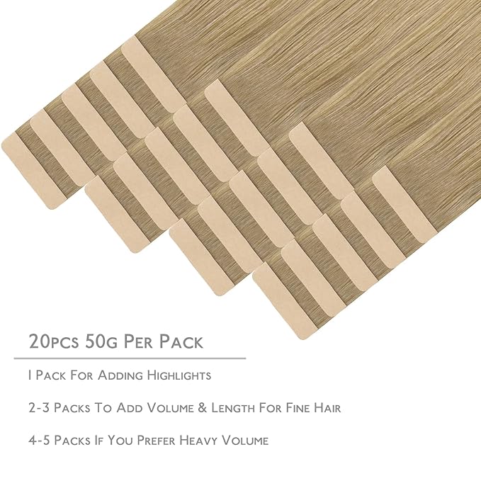 WENNALIFE Tape in Hair Extensions Human Hair, 20pcs 50g 22 inch Balayage Dirty Blonde to White Blonde Remy Hair Extensions Straight Human Hair Tape in Extensions Skin Weft Tape Extensions Human Hair
