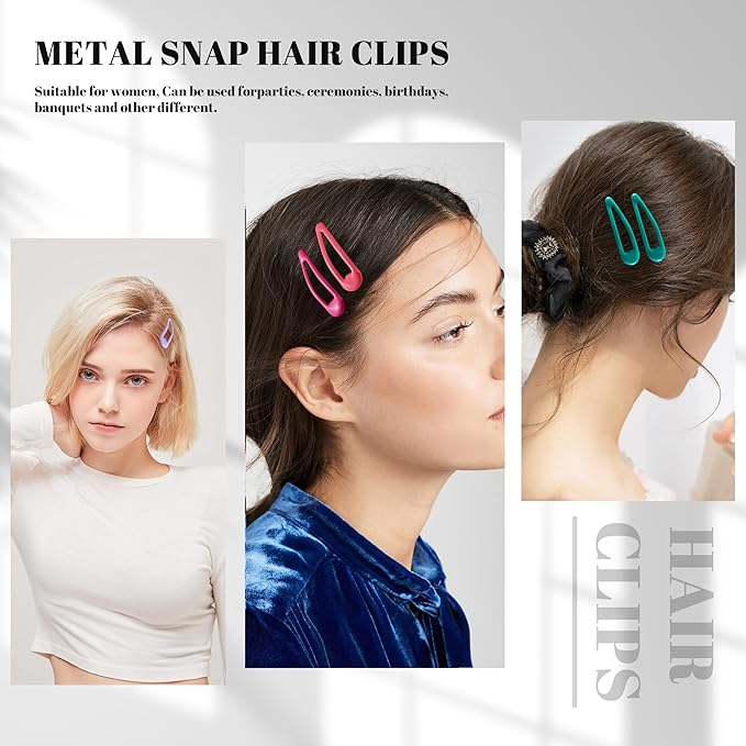 20 PCS Metal Snap Hair Clips Water Drop No Slip Barrettes for Women Bright Small Hair Clips For Thick And Thin Fine Hair,Purple Orange Blue Red,1.97 x 0.5 In.