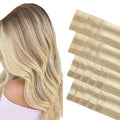 GOO GOO Invisi Edge Tape in Hair Extensions Human Hair, 18A/613A Dark Blonde Highlighted Bleach Blonde 10pcs injected with 10pcs classical tape ins, 14inch 50g, Virgin Remy Hair, Natural Look