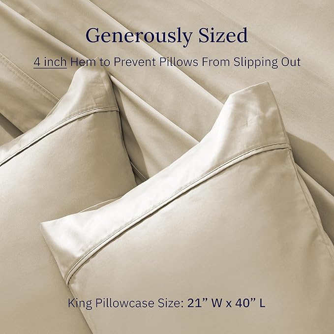 California Design Den Cotton King Pillowcase Set - 400 Thread Count, 100% Cotton Pillowcases, Set of 2 Pillow Covers, Soft and Breathable - Beige (Golden Tone)